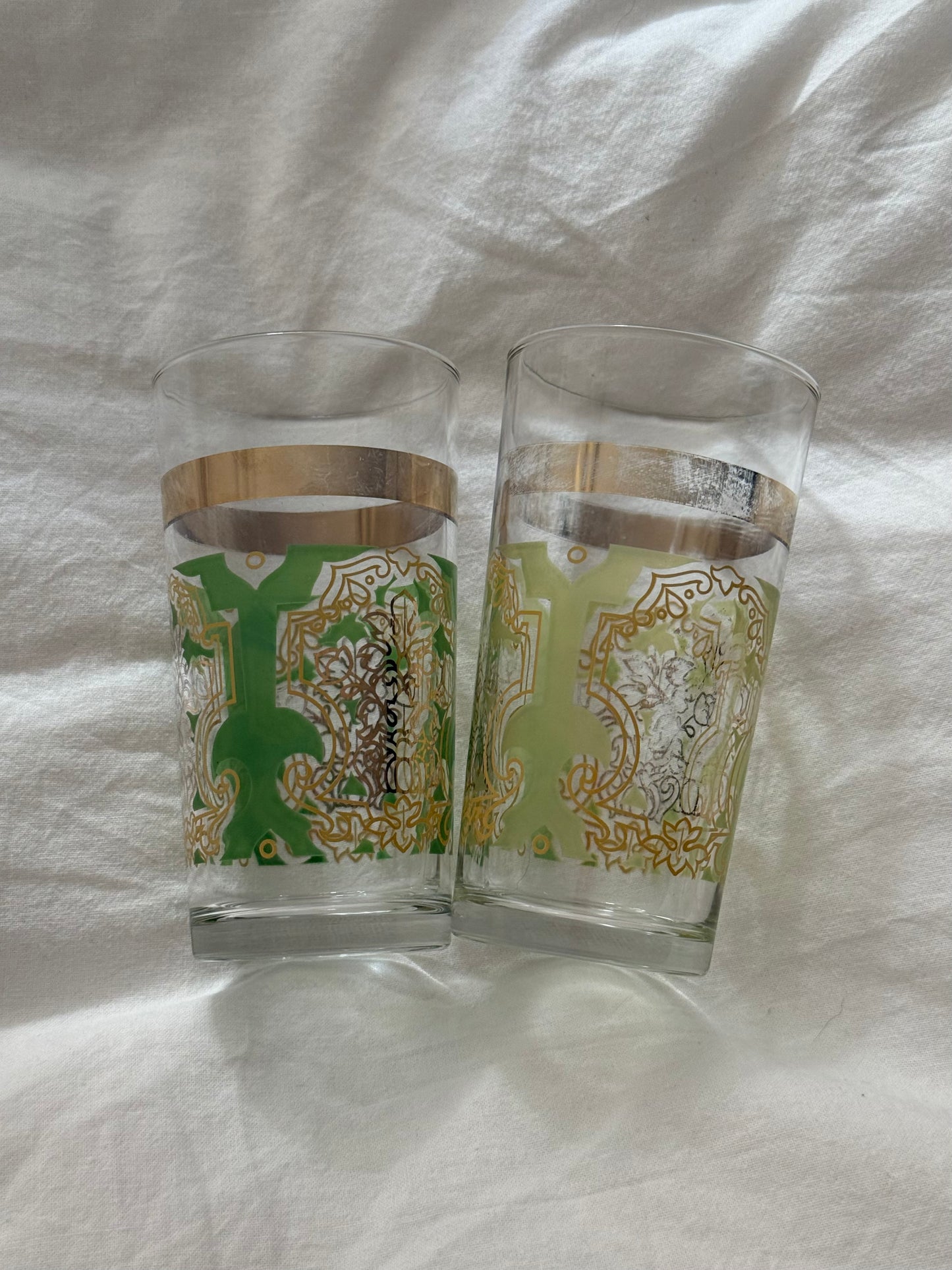 Vintage Mid-Century Gold Rim Highball Glasses Set of 2