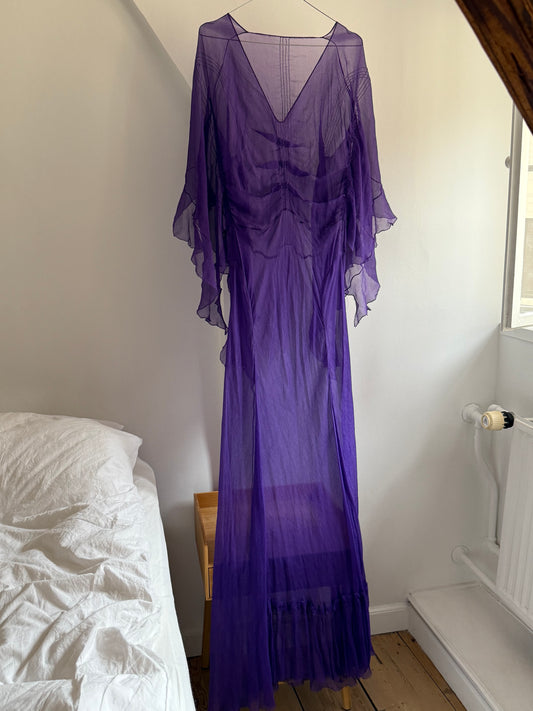 Vintage Sheer Violet Chiffon Maxi Dress