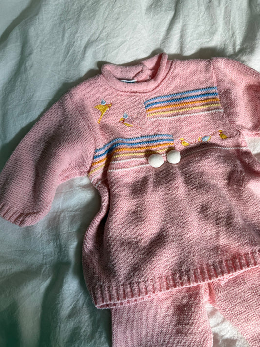 Vintage Complete Set with Knitted Trousers and Jumper + Gloves and Scarf