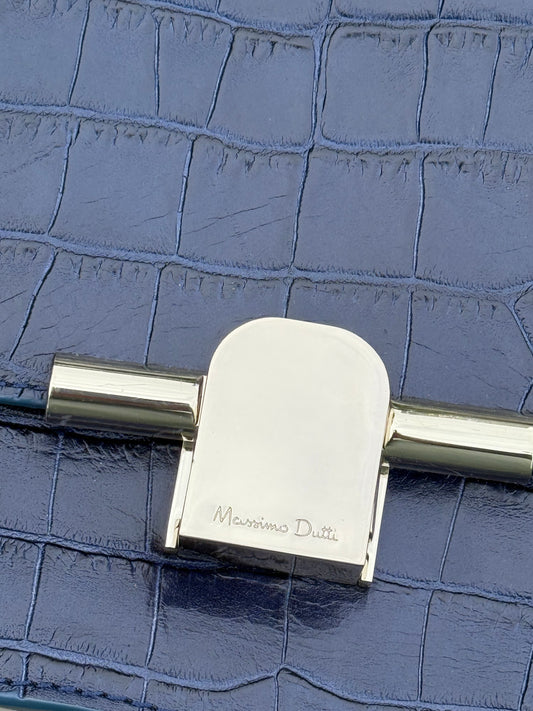 Massimo Dutti 2017 Navy Stamp Crocodile Crossbody Bag