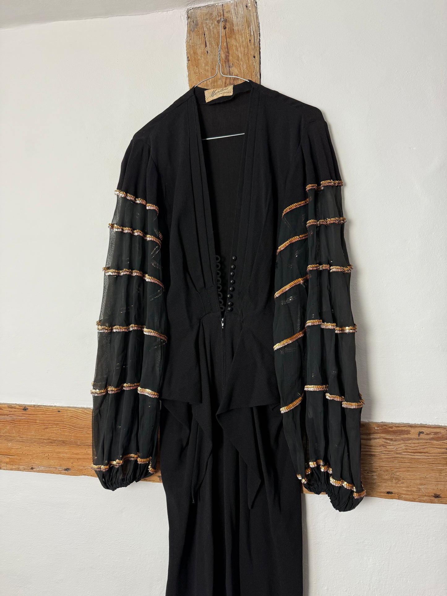 Vintage Dress From the Mid-70s with Sequins and Low Cut Neckline