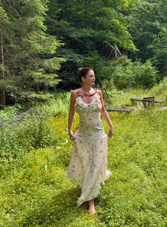 DÔEN 3D Floral Silk Maxi Dress