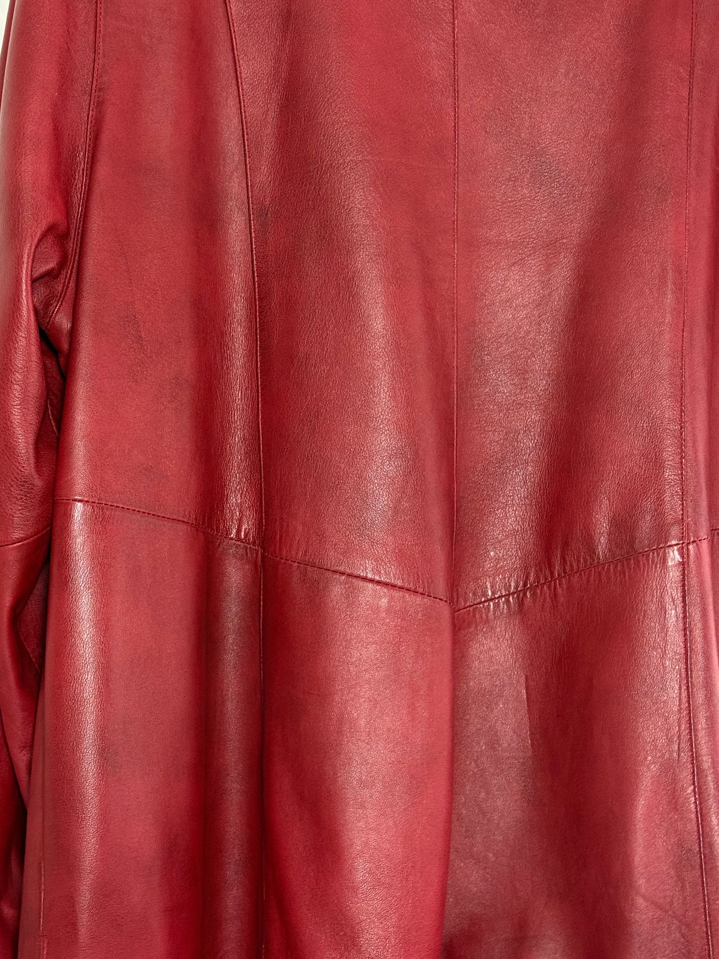 Vintage Red Long Leather Jacket