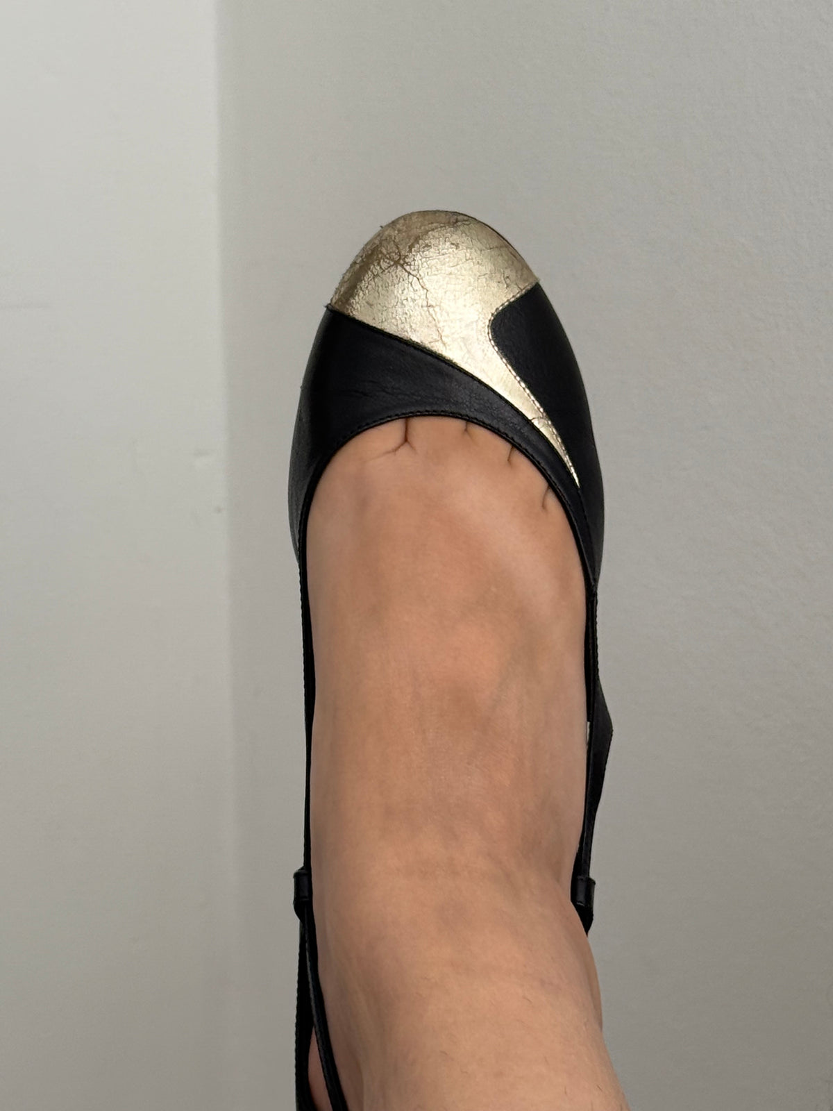 Vintage Chanel Black Leather & Gold CC Sculptural Heel Slingback Pumps