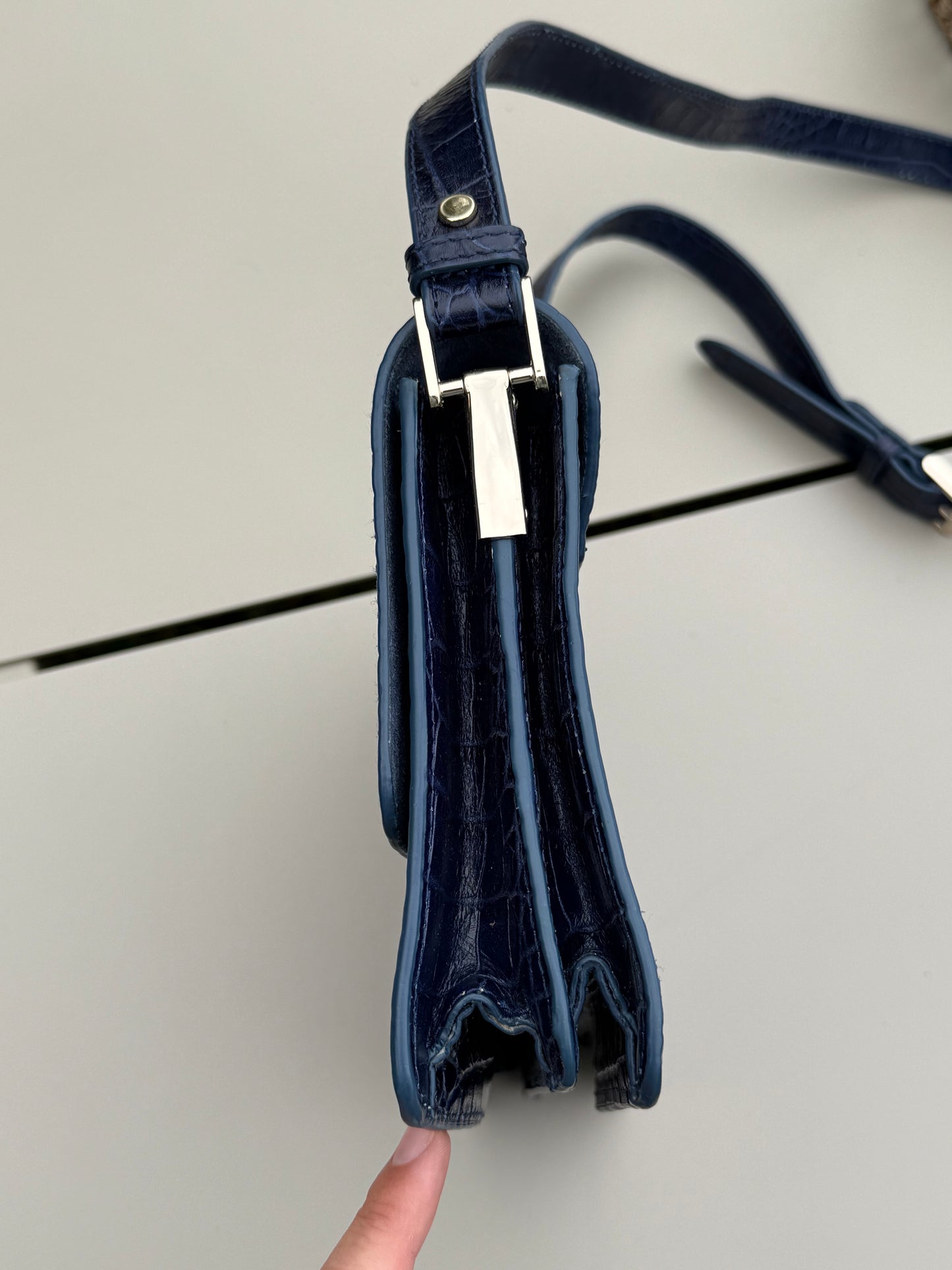 Massimo Dutti 2017 Navy Stamp Crocodile Crossbody Bag