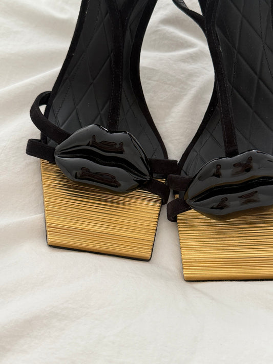 Balmain Black and Gold Lip Sandals