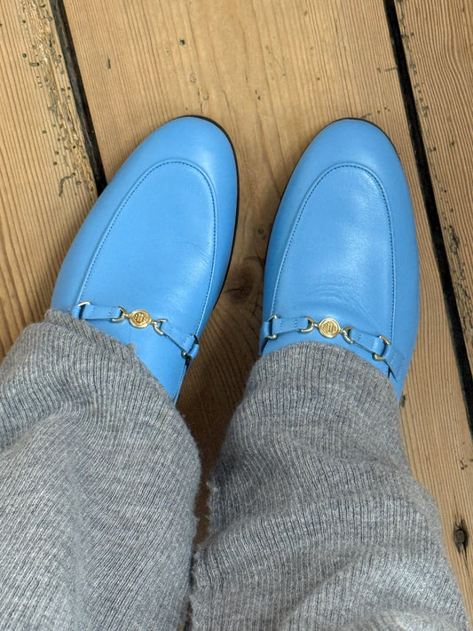 Maje Sky Blue Leather Loafers
