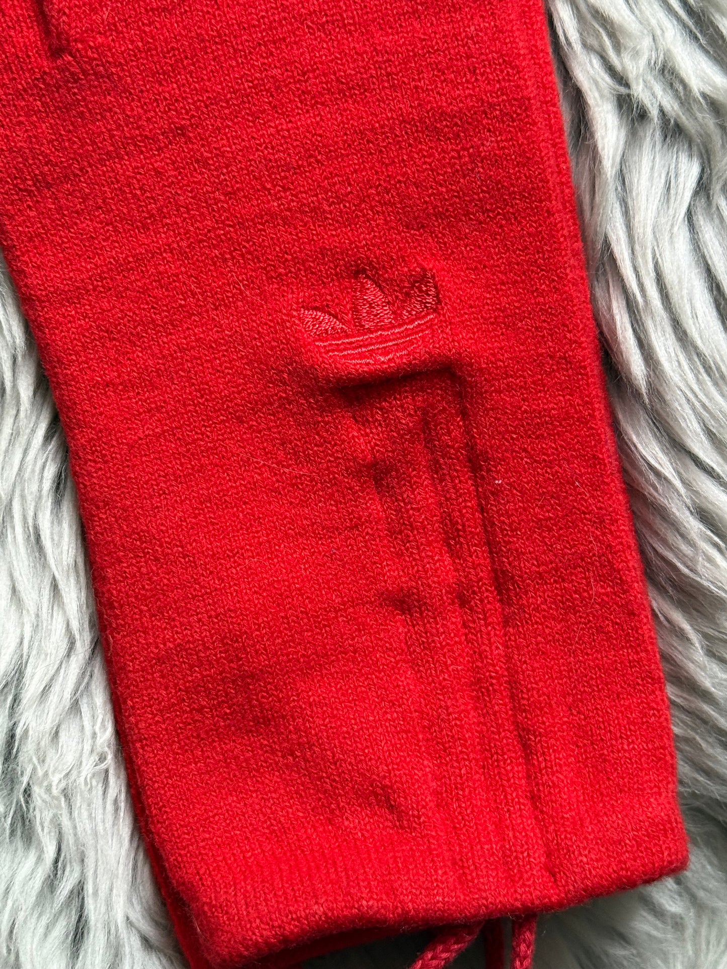 Retro Adidas Red Knitted Gloves with Embroidered Logo