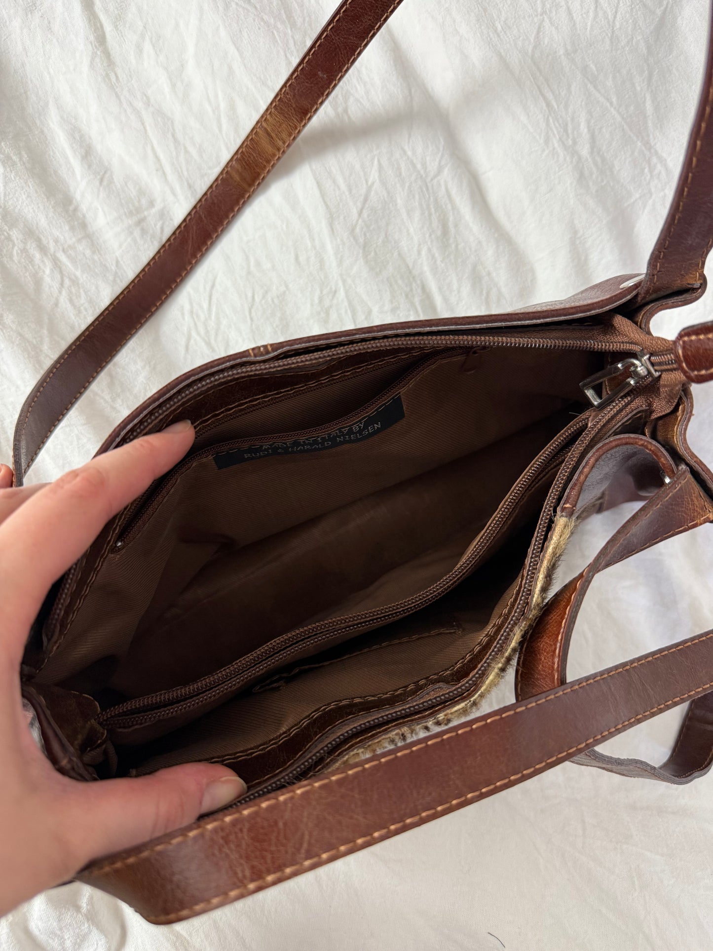 Vintage 90s Leopard Pony Hair Leather Shoulder Bag