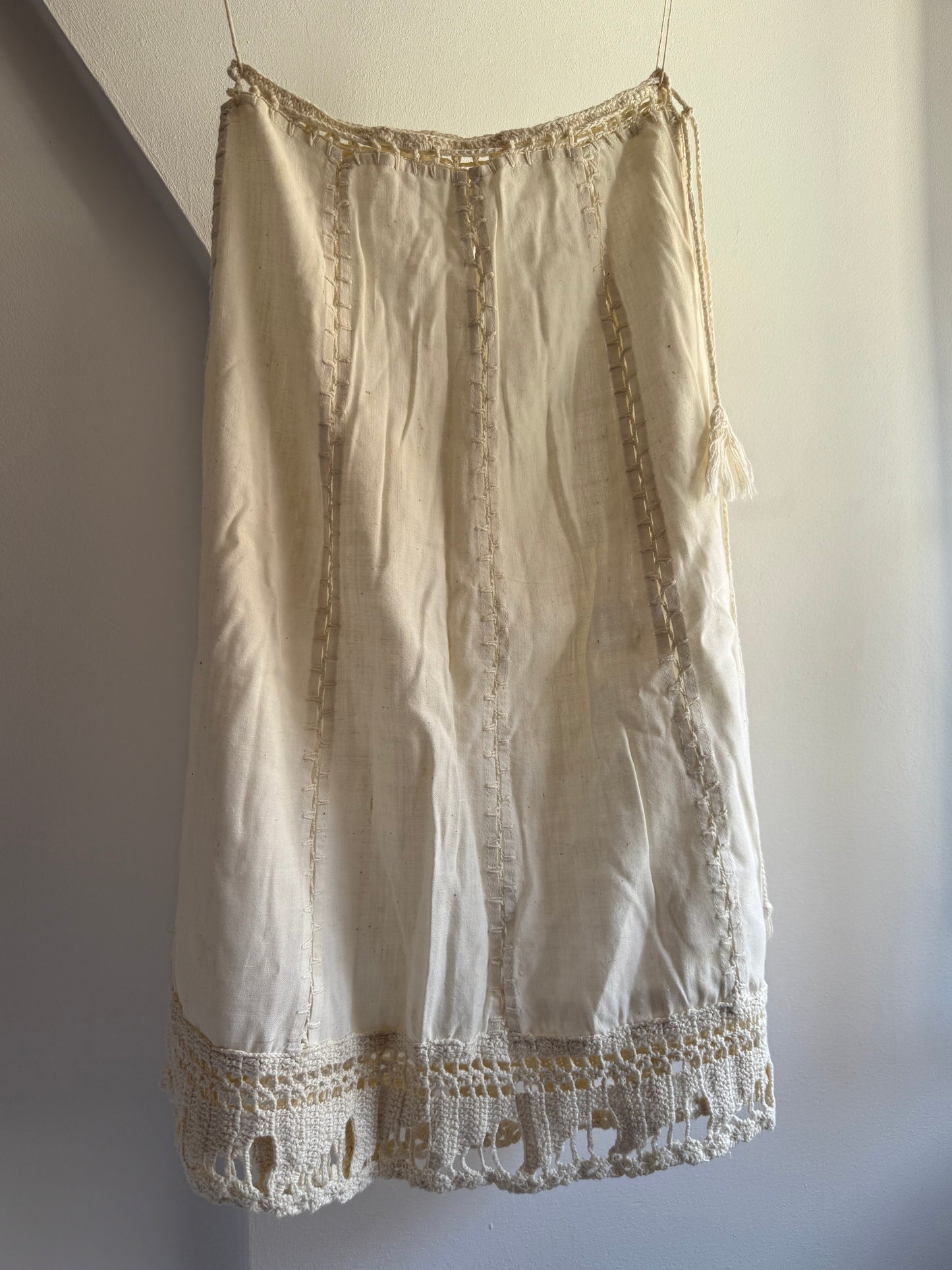 Vintage Linen Blend Crochet Trim Skirt