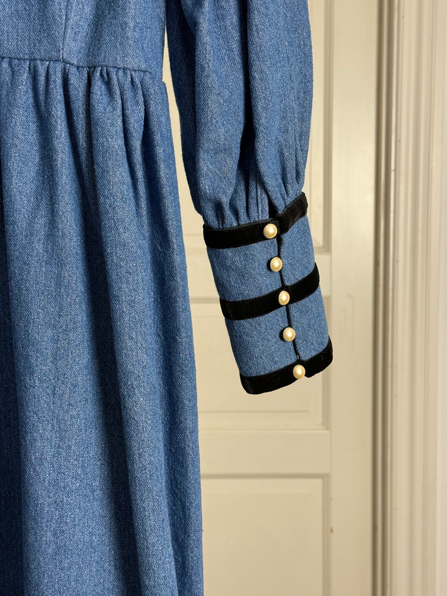 BATSHEVA Denim Dress with Velvet Details