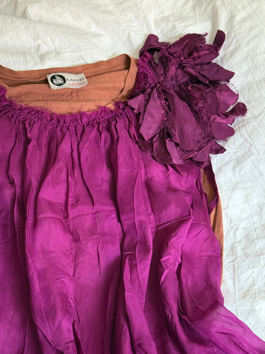 Vintage Lanvin Paris Silk Floral Shoulder Top