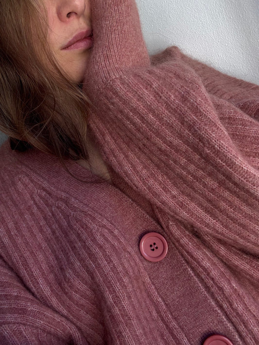Anine Bing Pink Mohair Blend Cardigan