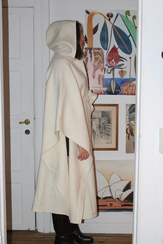 Mackage Wool Cream Poncho with Hood and Belt