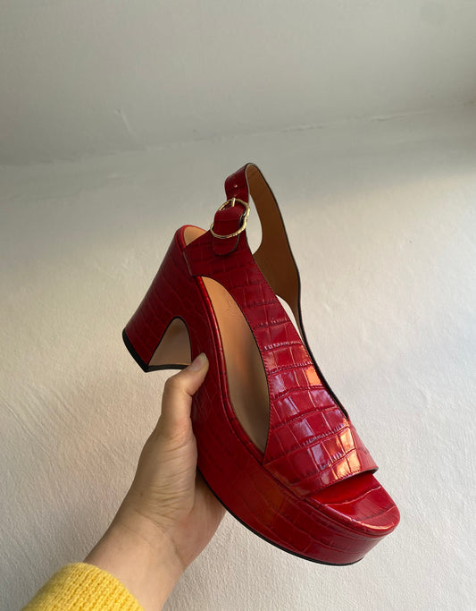 Embossed Leather Sling back Sandals