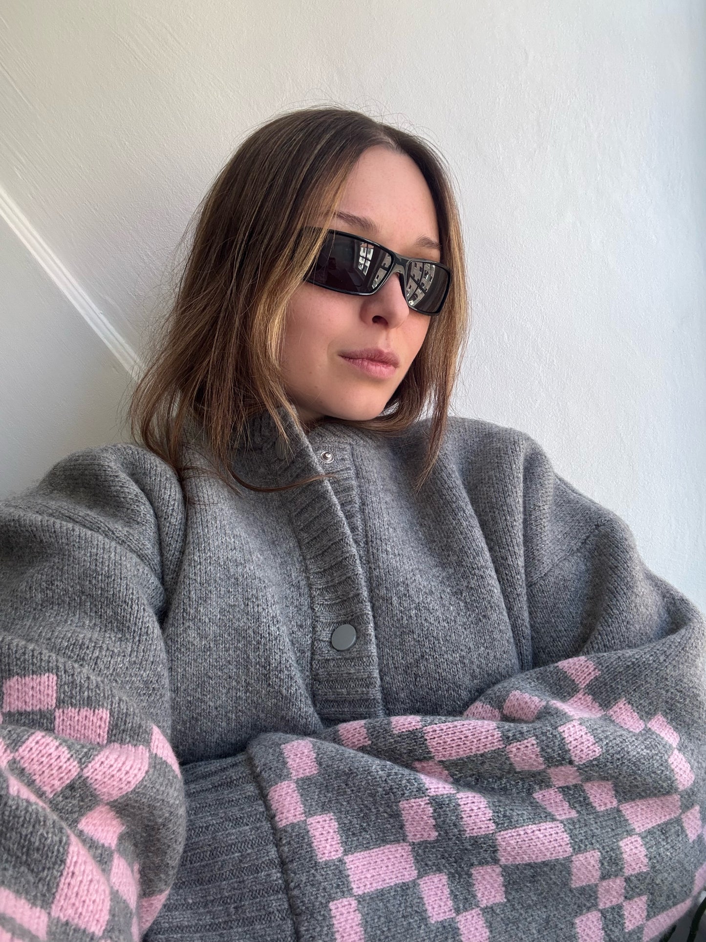 Stine Goya Lambswool Grey and Pink Bomber Jacket