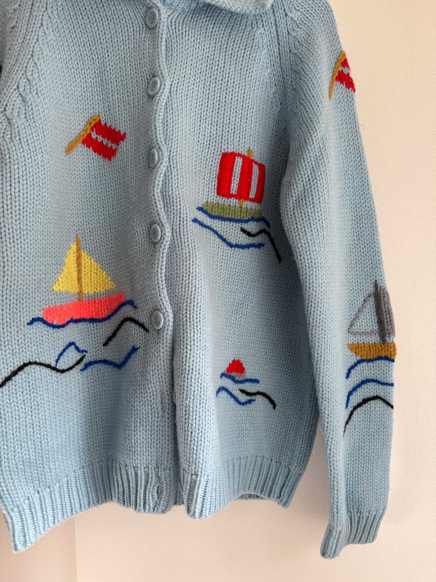 Vintage Knit Cardigan with Marine Motives