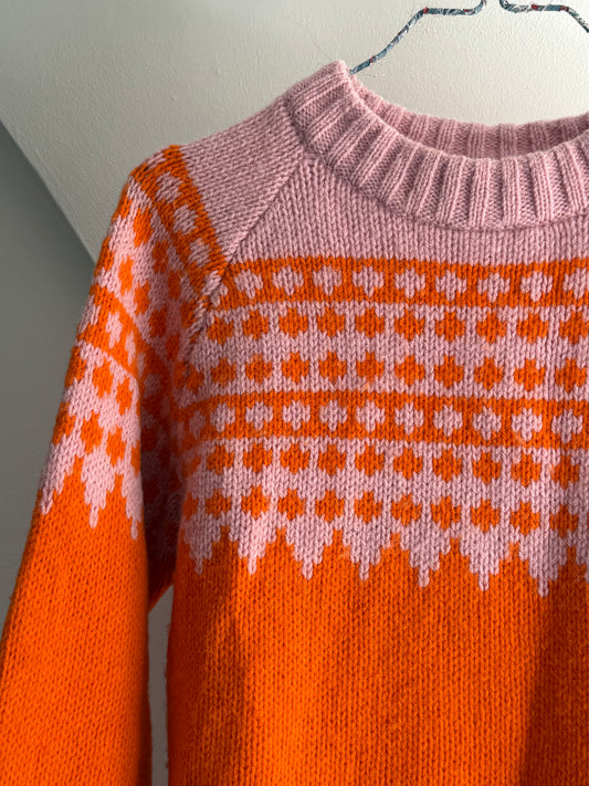 Mads Nørgaard Orange and Pink Wool Fair Isle Knit Sweater