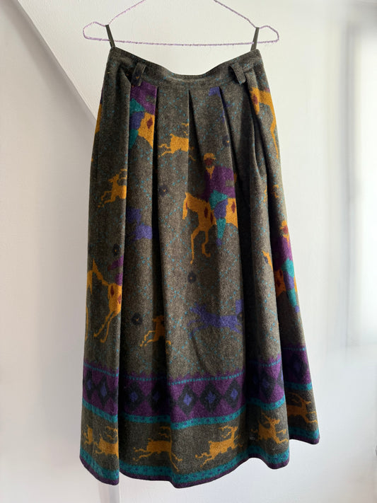 Vintage Rare Mondi Equestrian Wool Midi Skirt