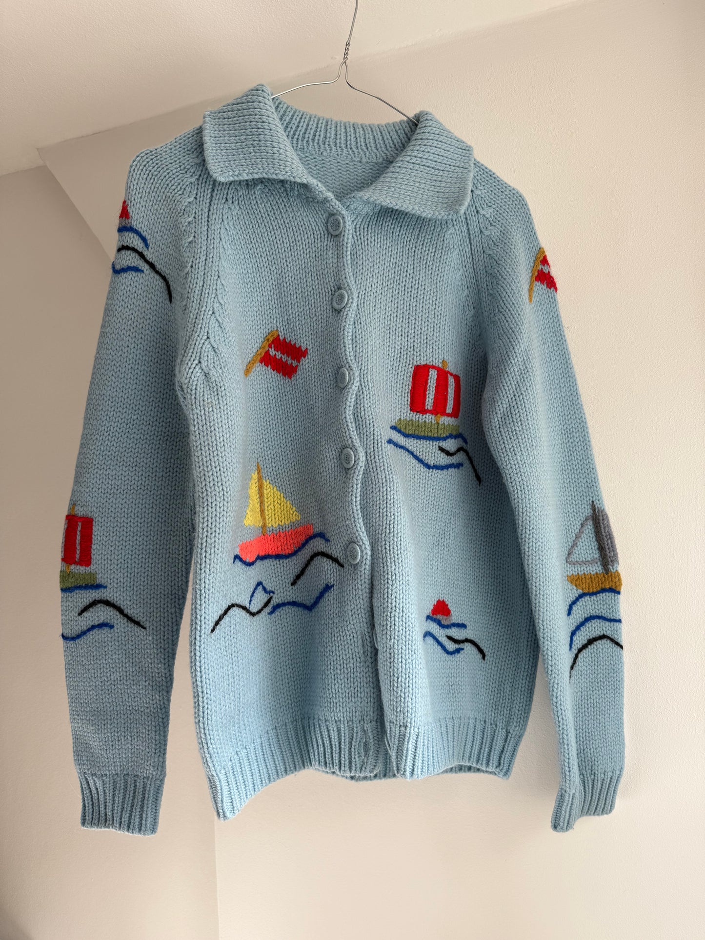 Vintage Knit Cardigan with Marine Motives