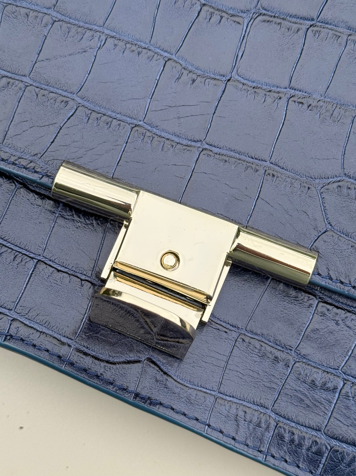 Massimo Dutti 2017 Navy Stamp Crocodile Crossbody Bag