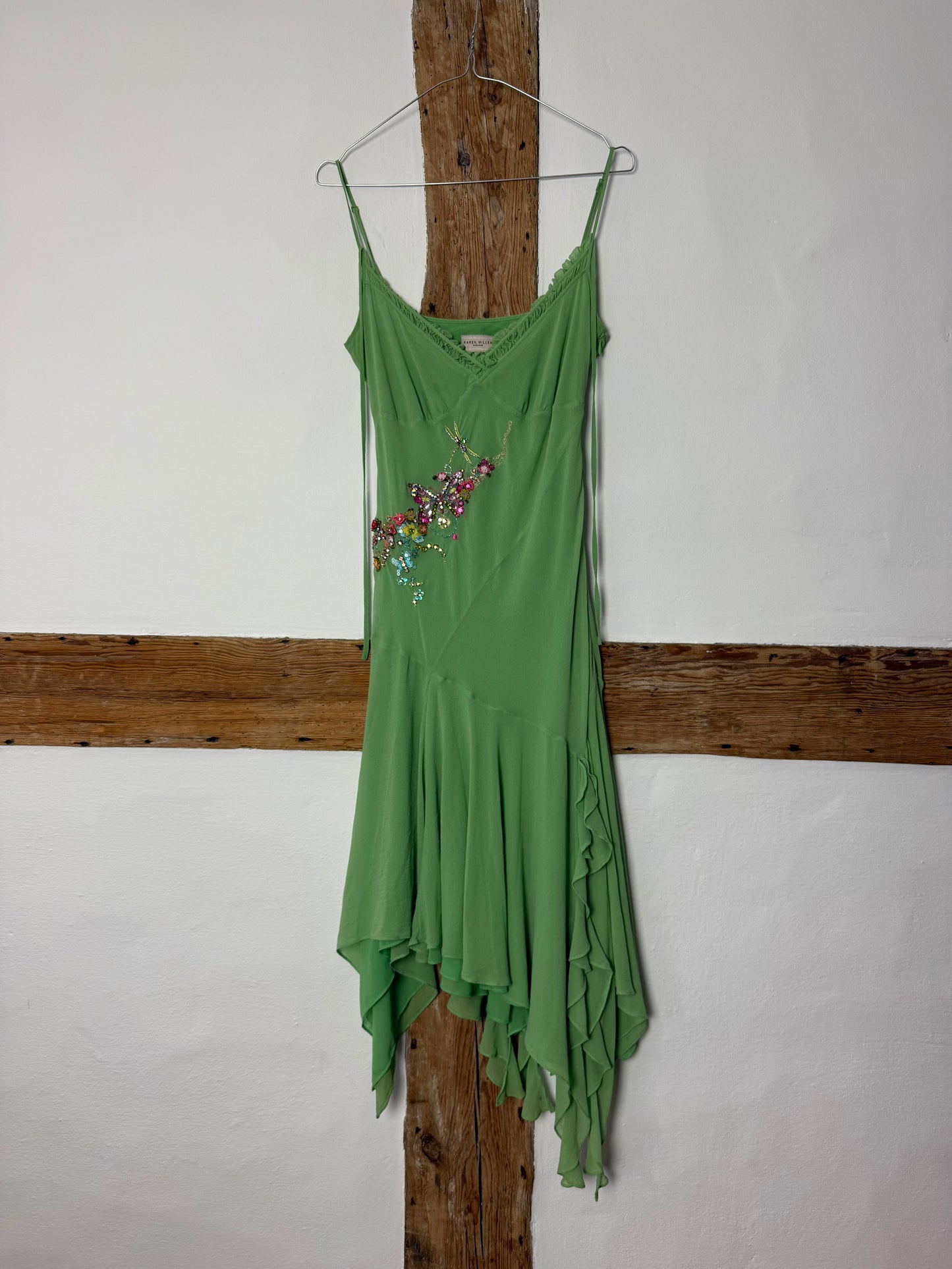 Vintage Karen Millen Fairy Dress with Embroidered Butterfly, Flowers and Dragonfly