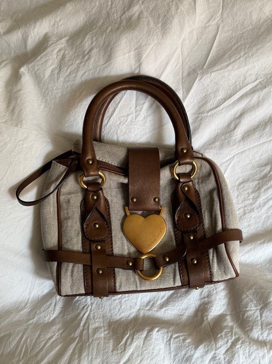 Vintage Escada Sport Canvas and Leather Handbag with Heart Hardware