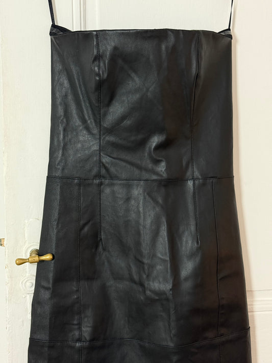 Maje Black Leather Strapless Dress