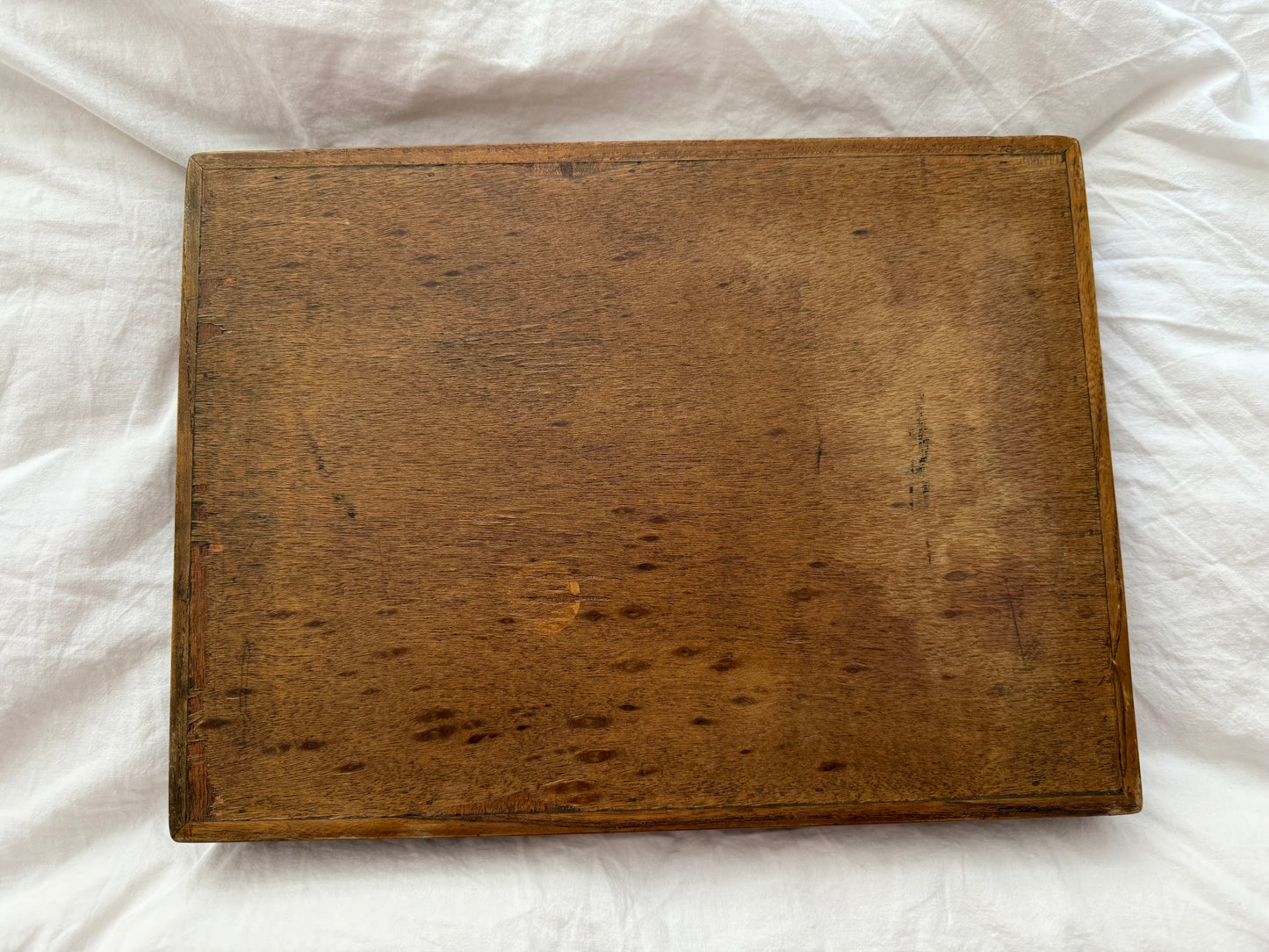 Vintage Wooden & Ceramic Serving Tray with Hand-Painted Flowers and Birds