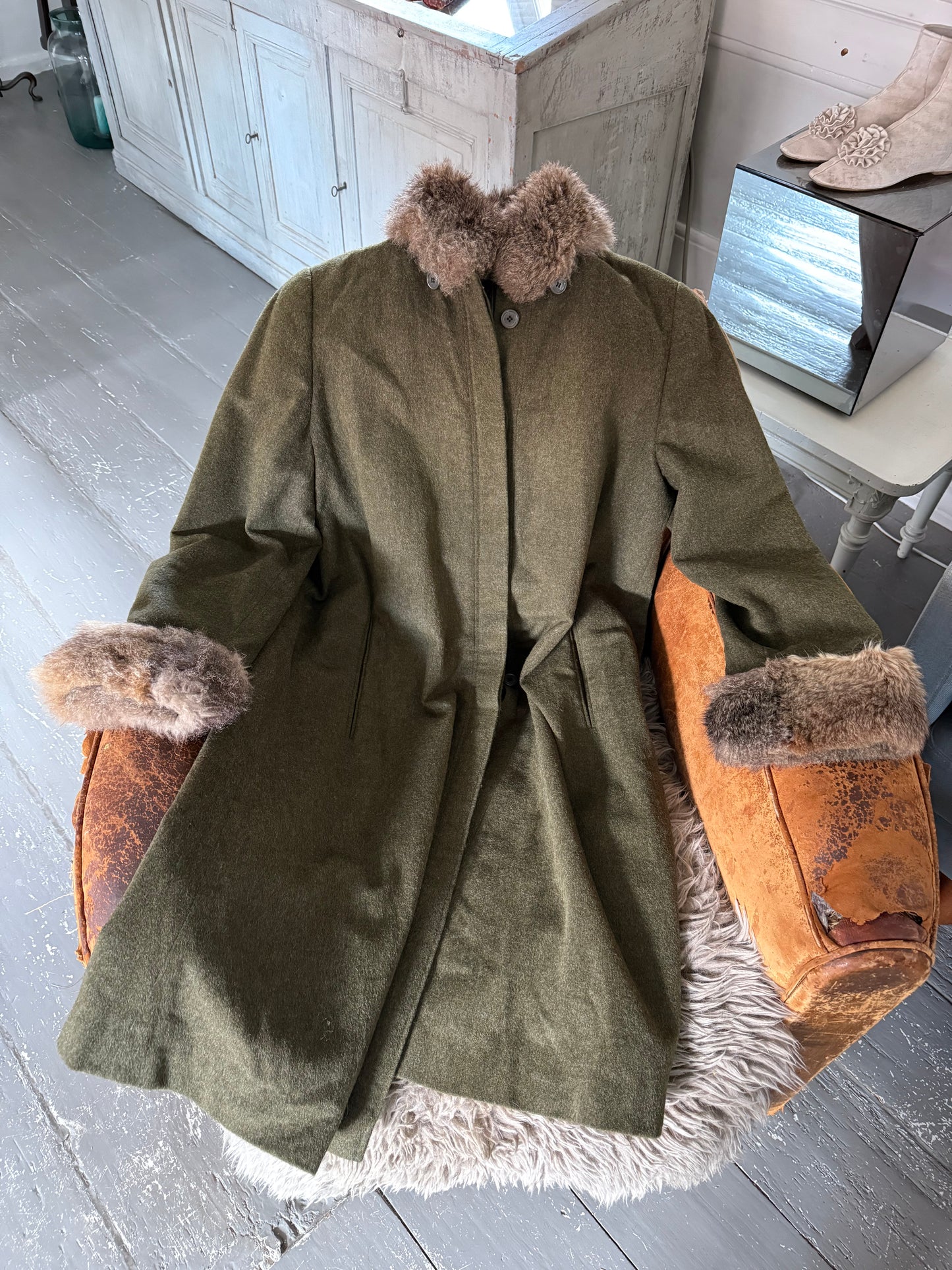 Vintage Rare Louis Geraud Wool Coat with Fur Details