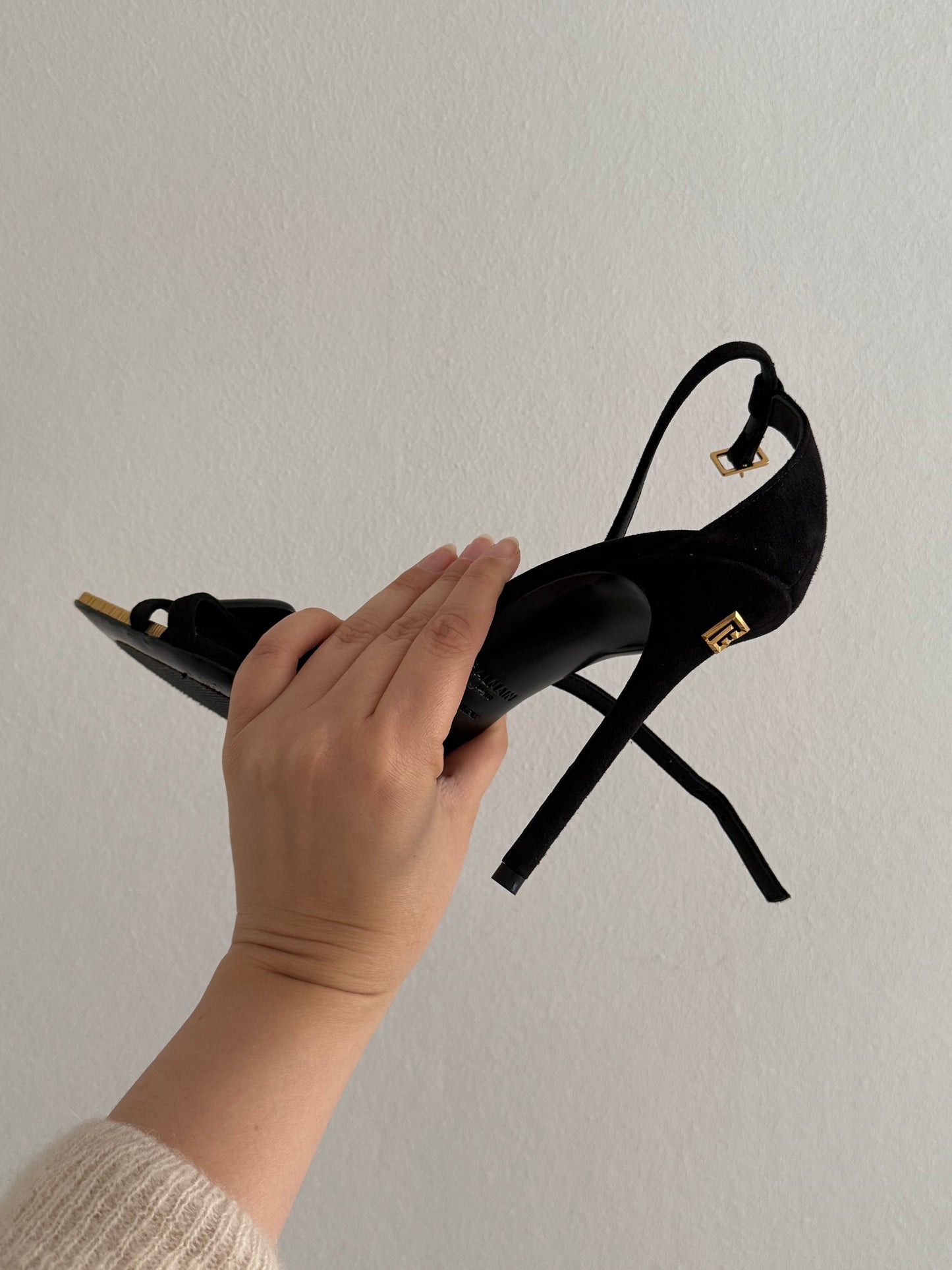 Balmain Black and Gold Lip Sandals