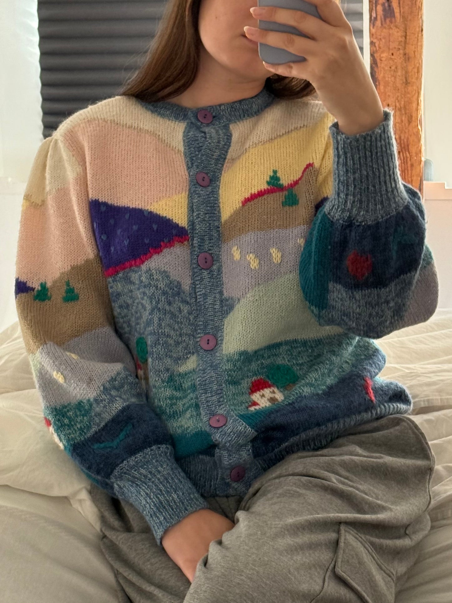 Vintage Cottage Landscape Cardigan