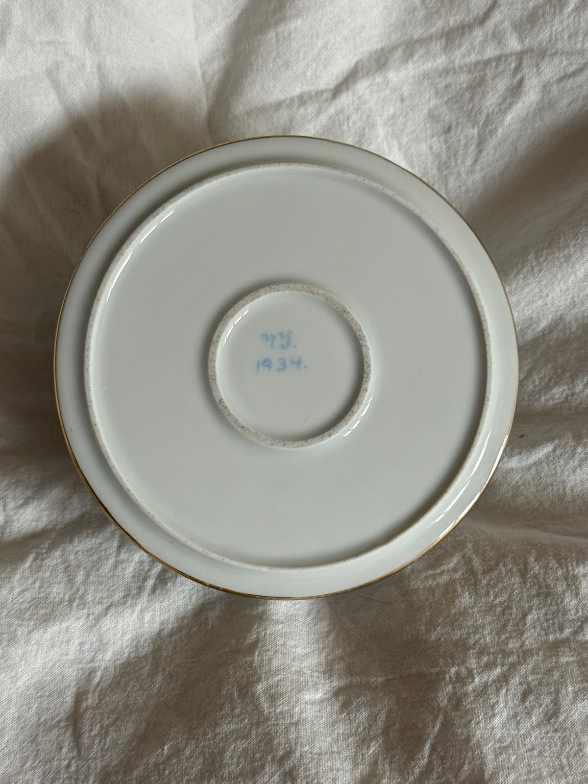 Vintage 1934 Hand Painted Floral Porcelain Candle Holder