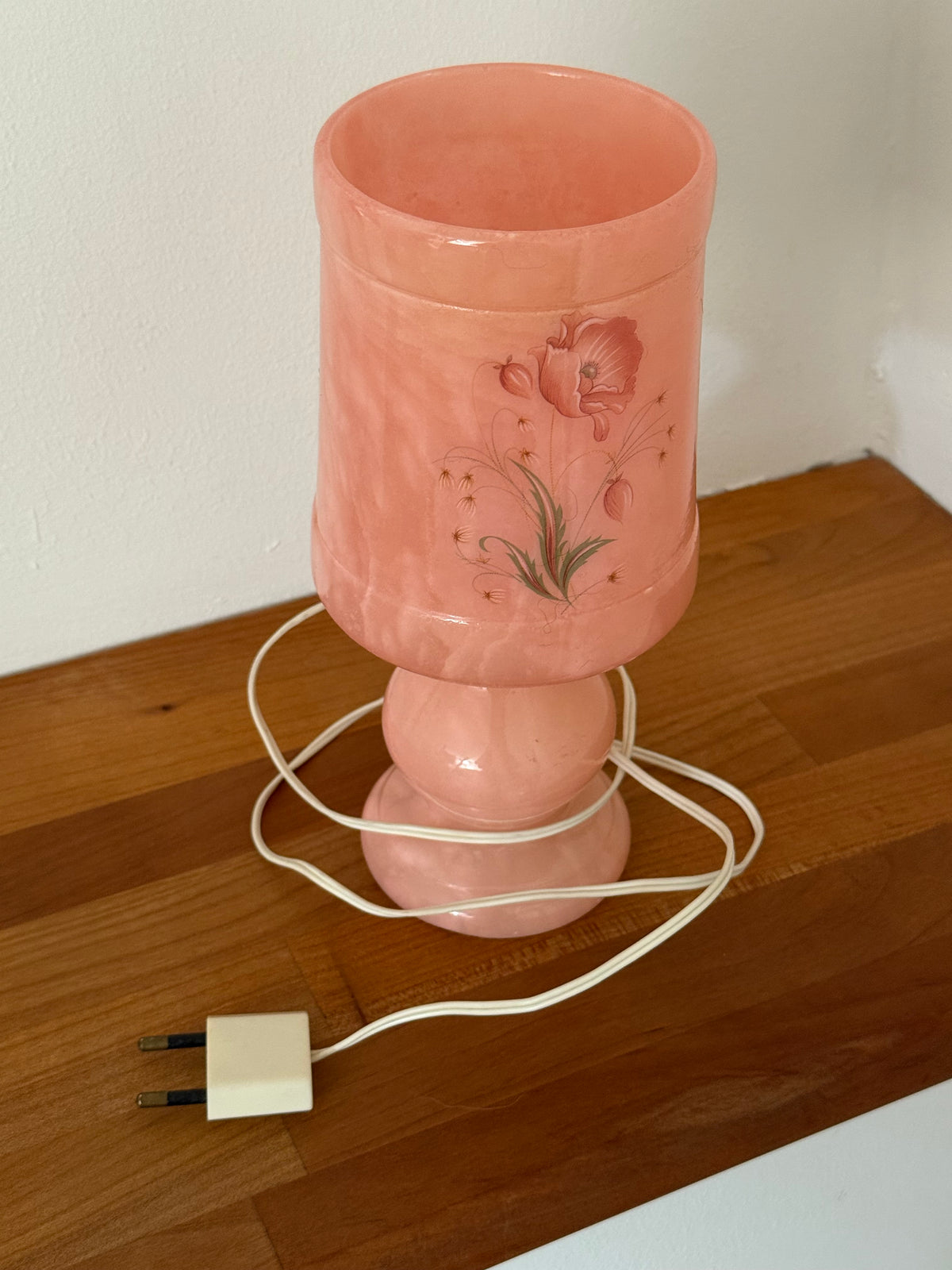 Vintage Pink Alabaster Floral Table Lamp