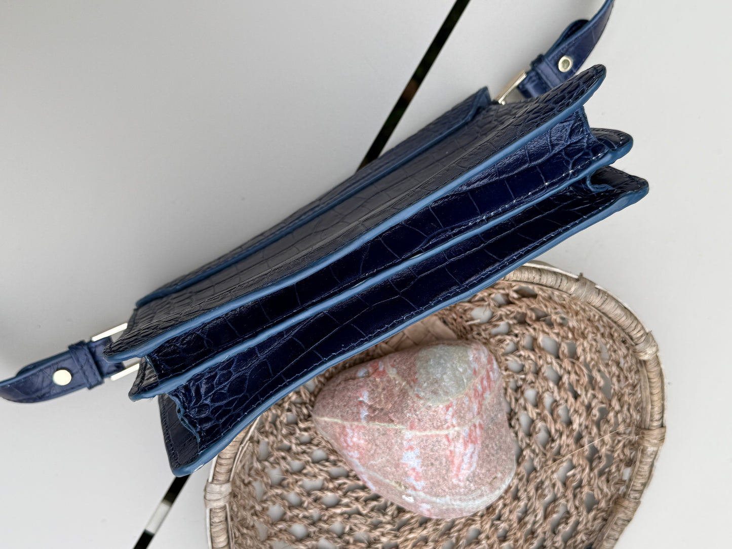 Massimo Dutti 2017 Navy Stamp Crocodile Crossbody Bag