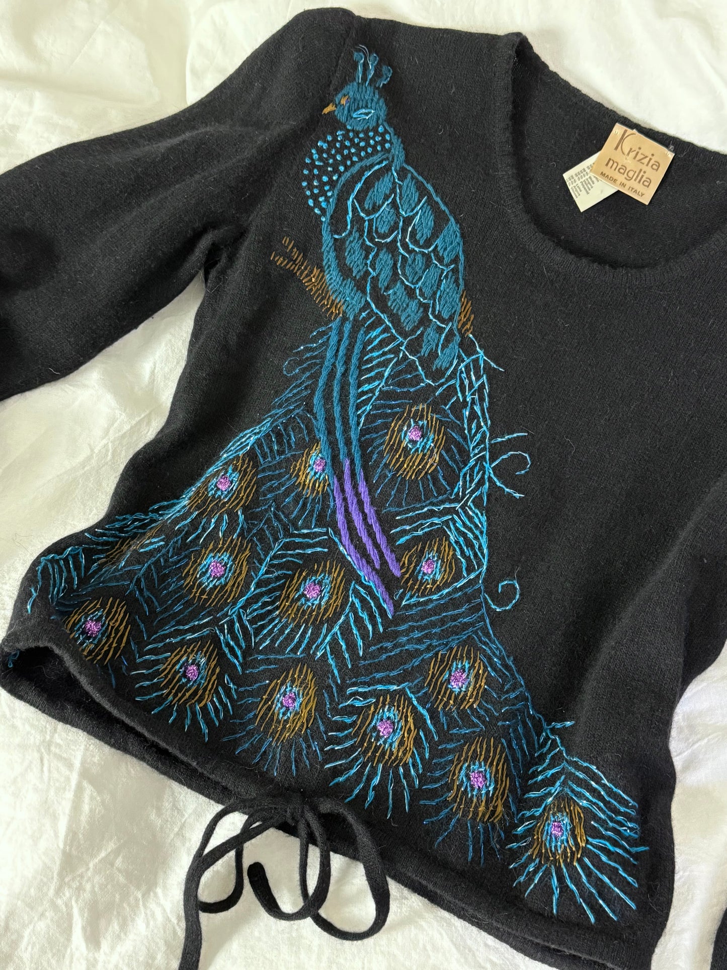 Rare Krizia Maglia Sweater with Peacock Embroidery Design