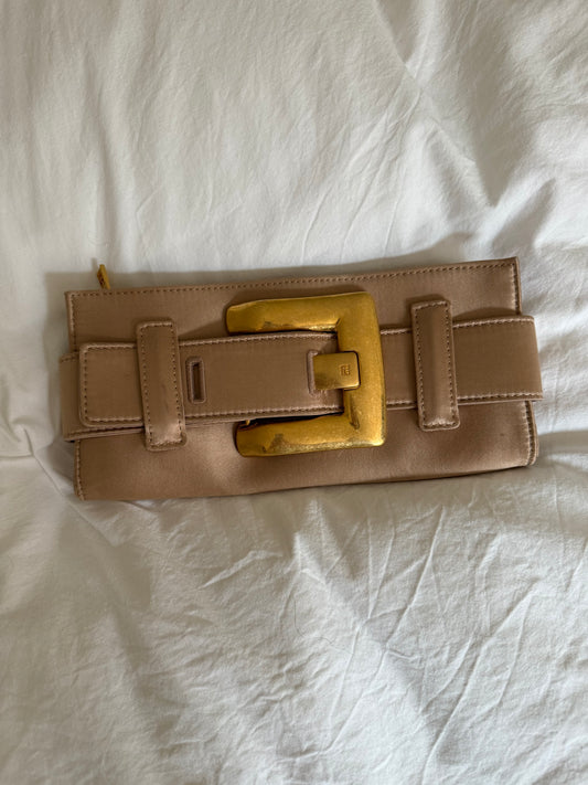 Balmain Rare Belt Clutch in Champagne with Gold Buckle