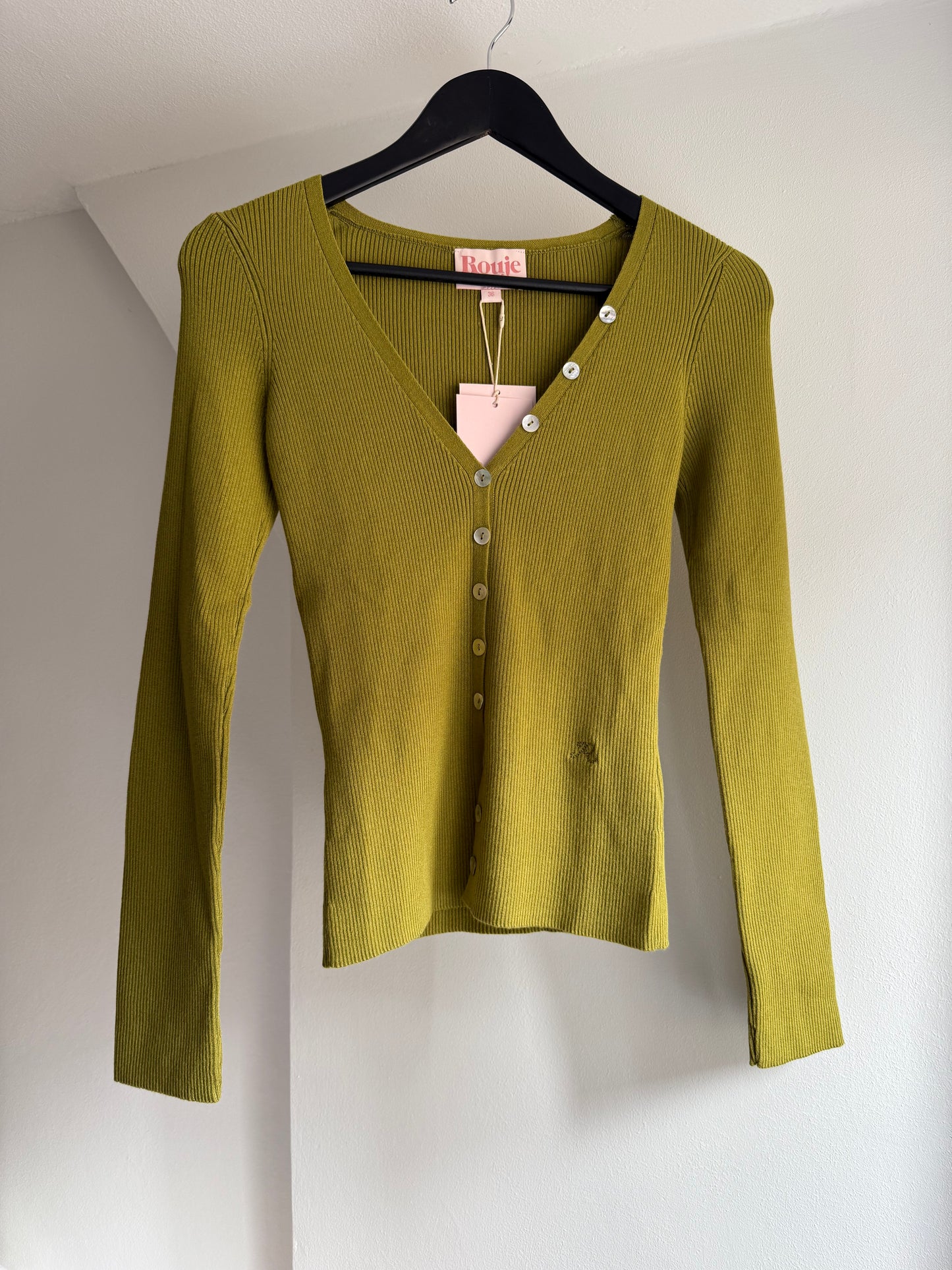 Rouge Olive Cardigan with an Embroidered 'R'