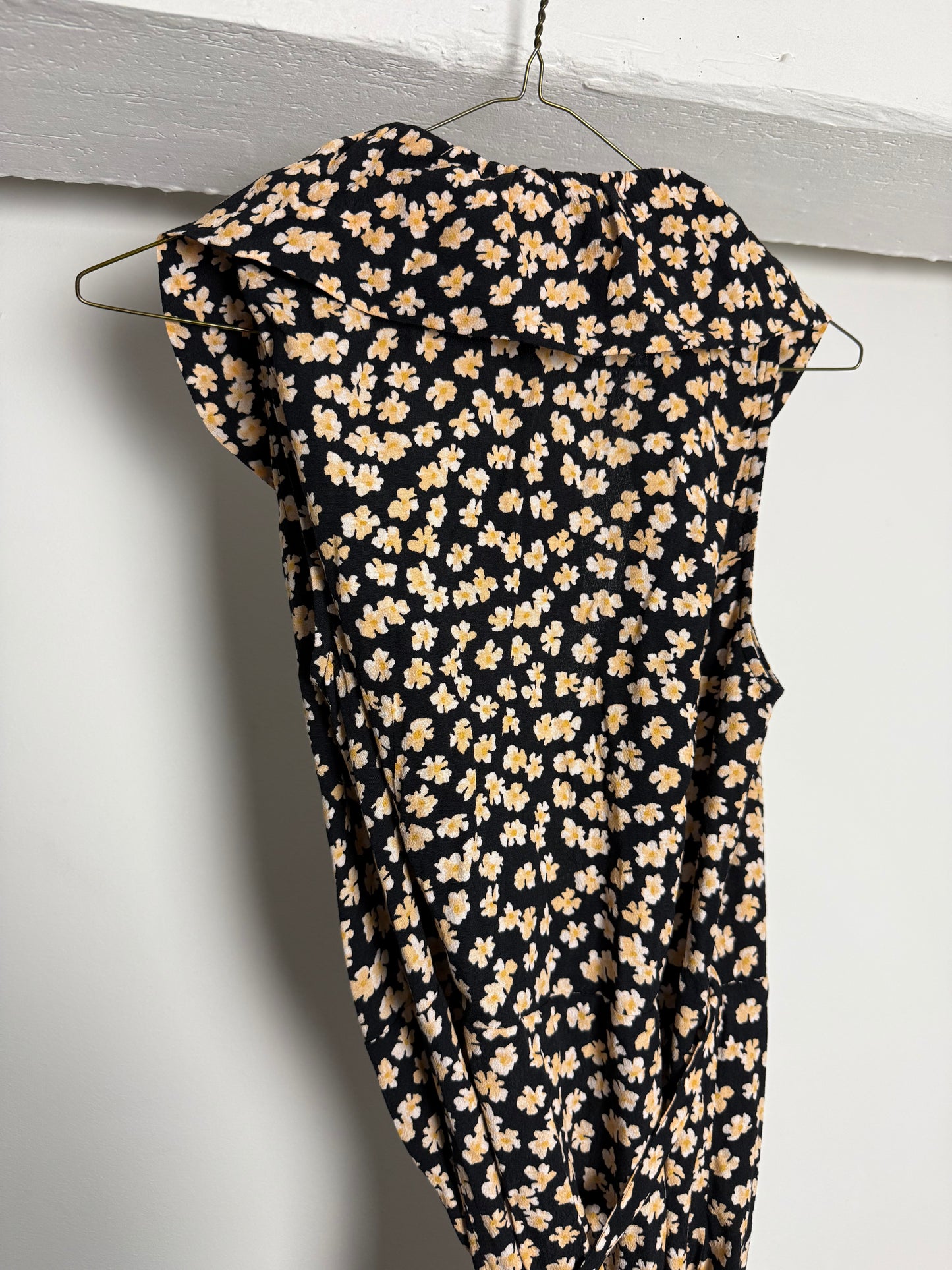 Rouje Floral Wrap Midi Dress with Soft Yellow Ditsy Print and Defined Waistband