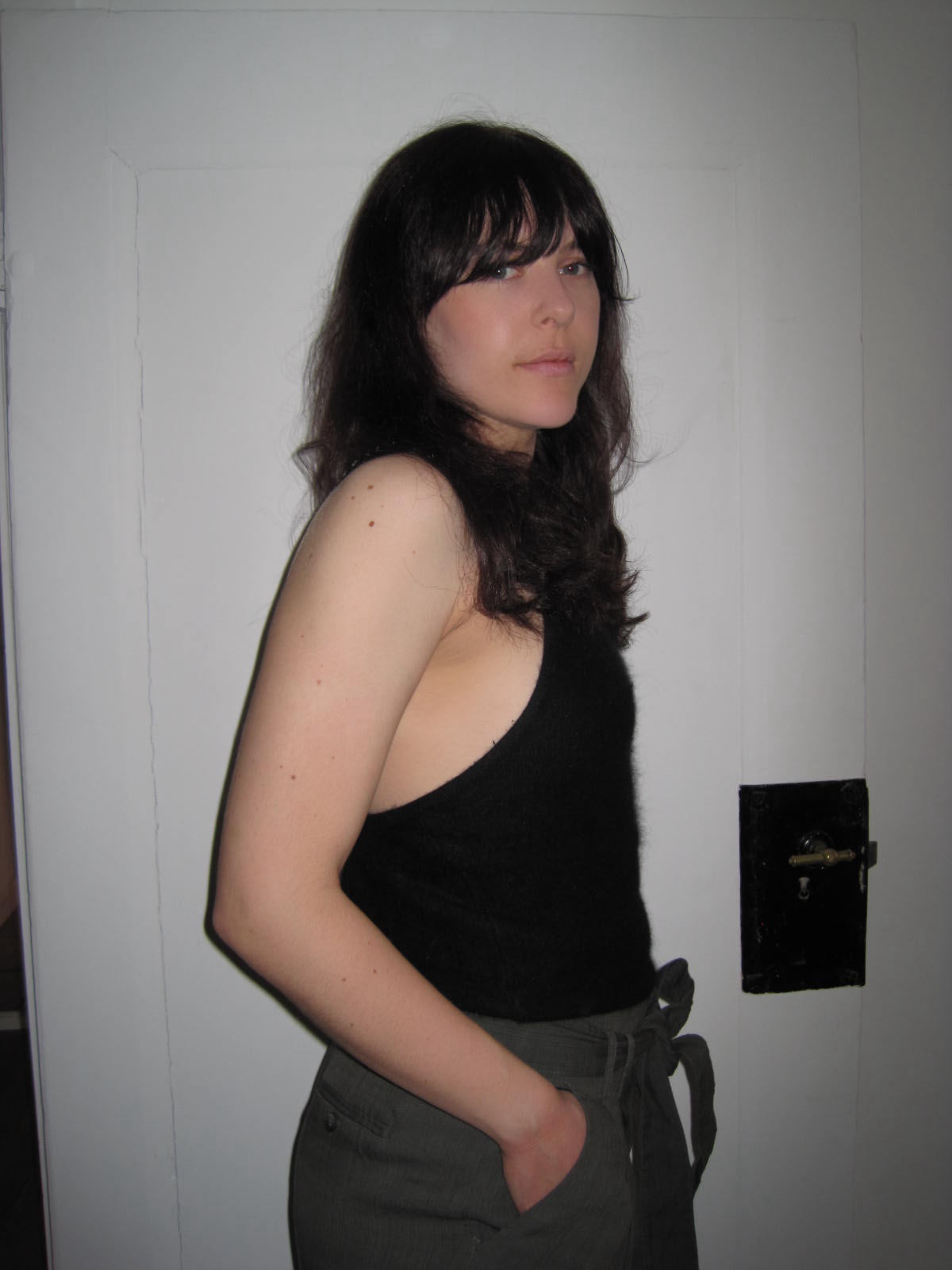 Vintage Black Top with Rhinestones and a Cross-Back Design