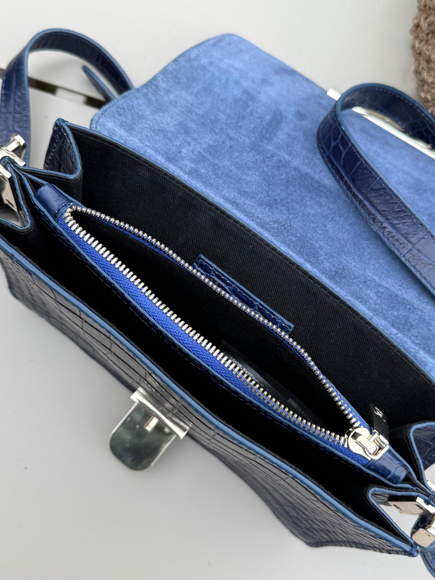 Massimo Dutti 2017 Navy Stamp Crocodile Crossbody Bag