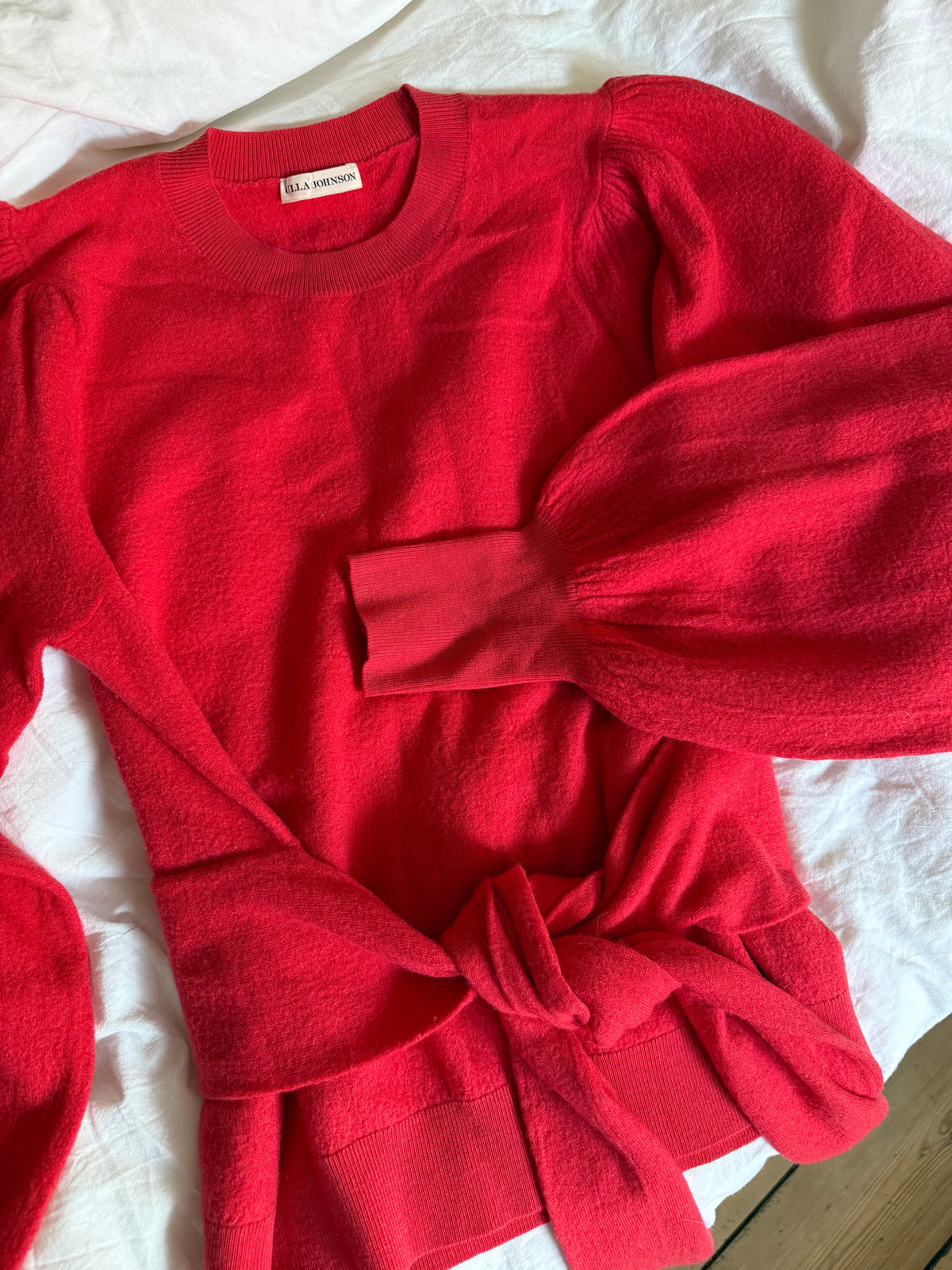Vintage Ulla Johnson Red Merino Wool Tie Waist Sweater