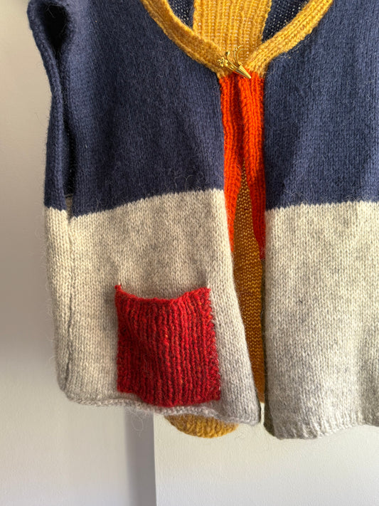 Vintage Color Block Hand Knit Wool Vest