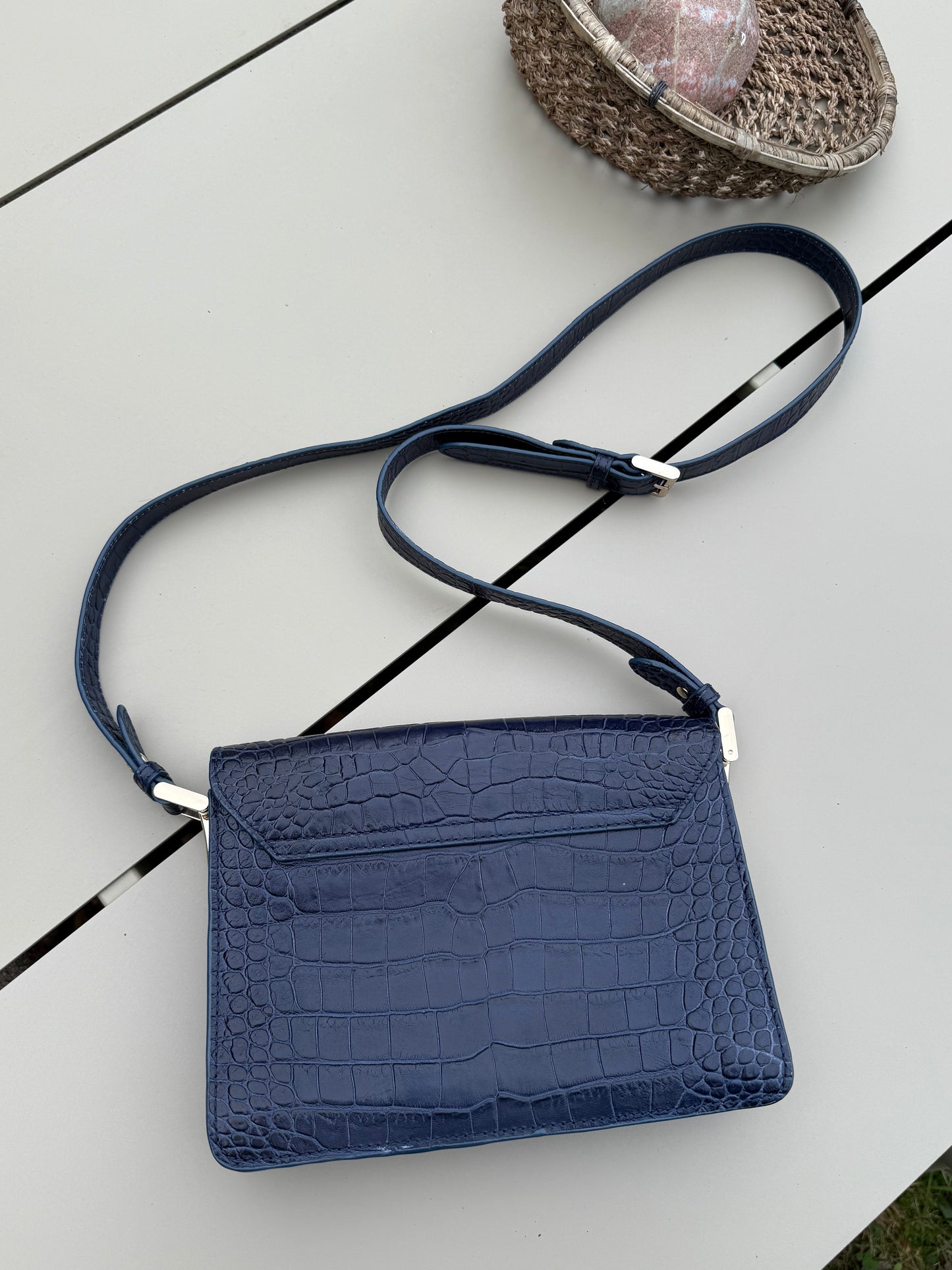 Massimo Dutti 2017 Navy Stamp Crocodile Crossbody Bag