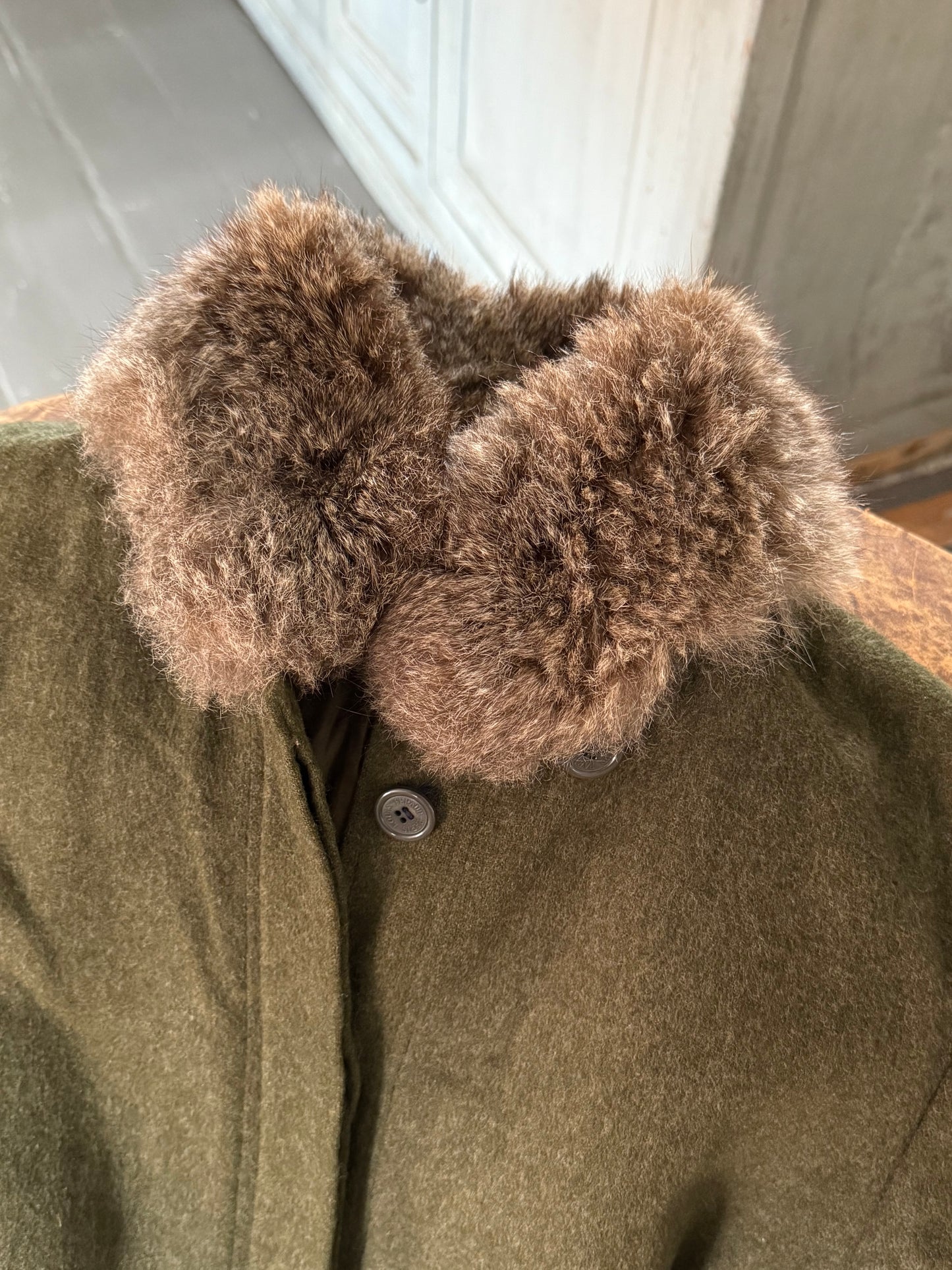 Vintage Rare Louis Geraud Wool Coat with Fur Details