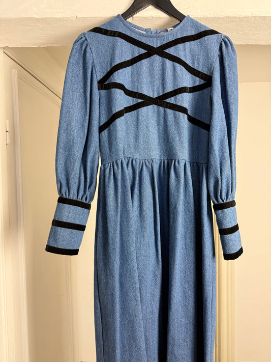 BATSHEVA Denim Dress with Velvet Details