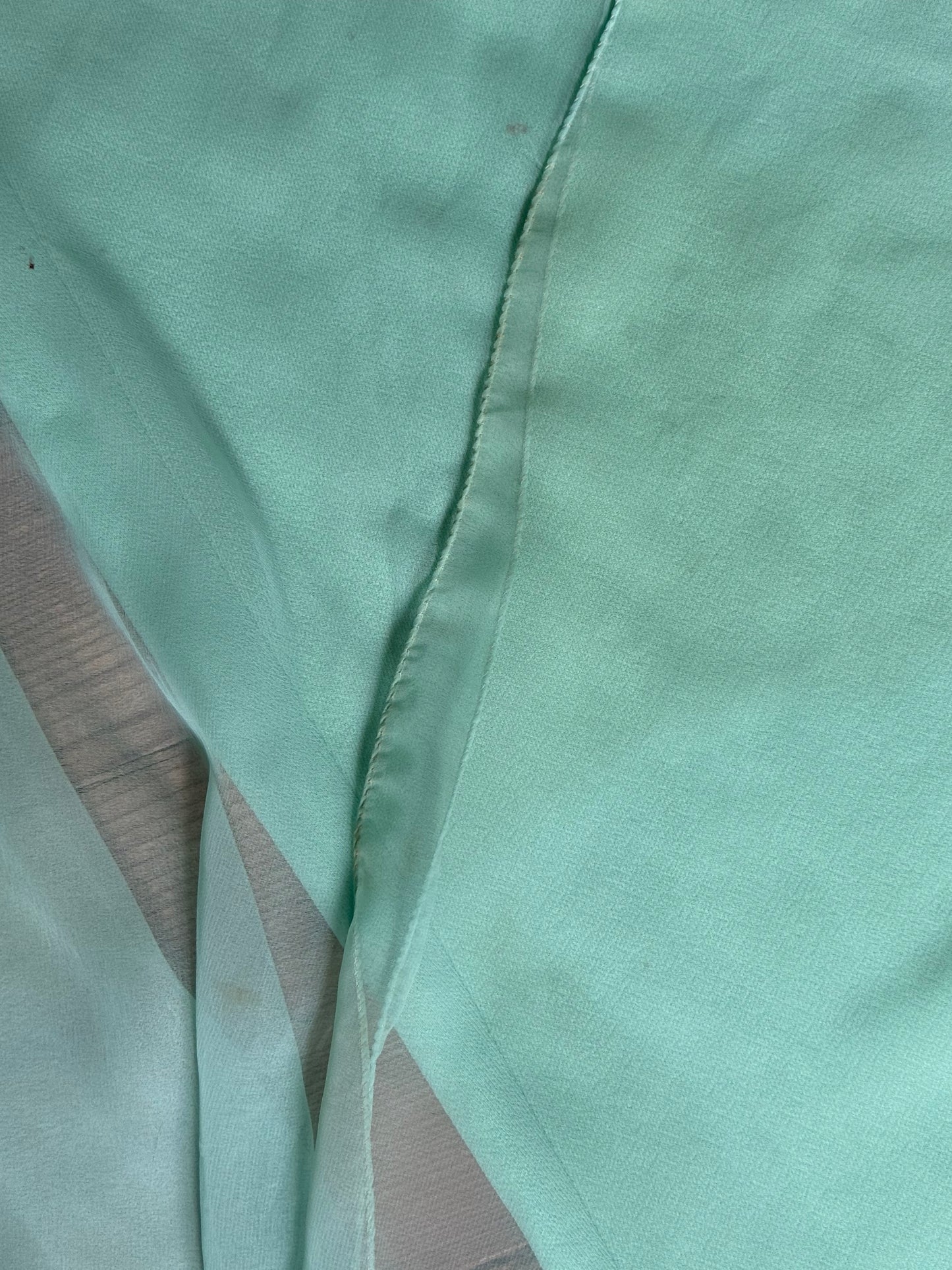 Vintage 60s-70s Mint Green Chiffon Cape Maxi Dress with Rhinestones
