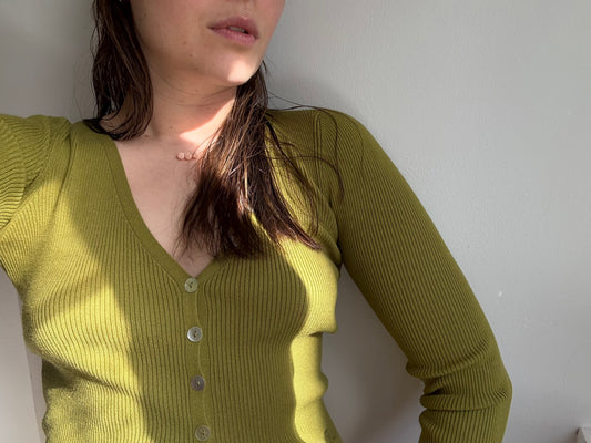 Rouje Olive Cardigan with an Embroidered 'R'