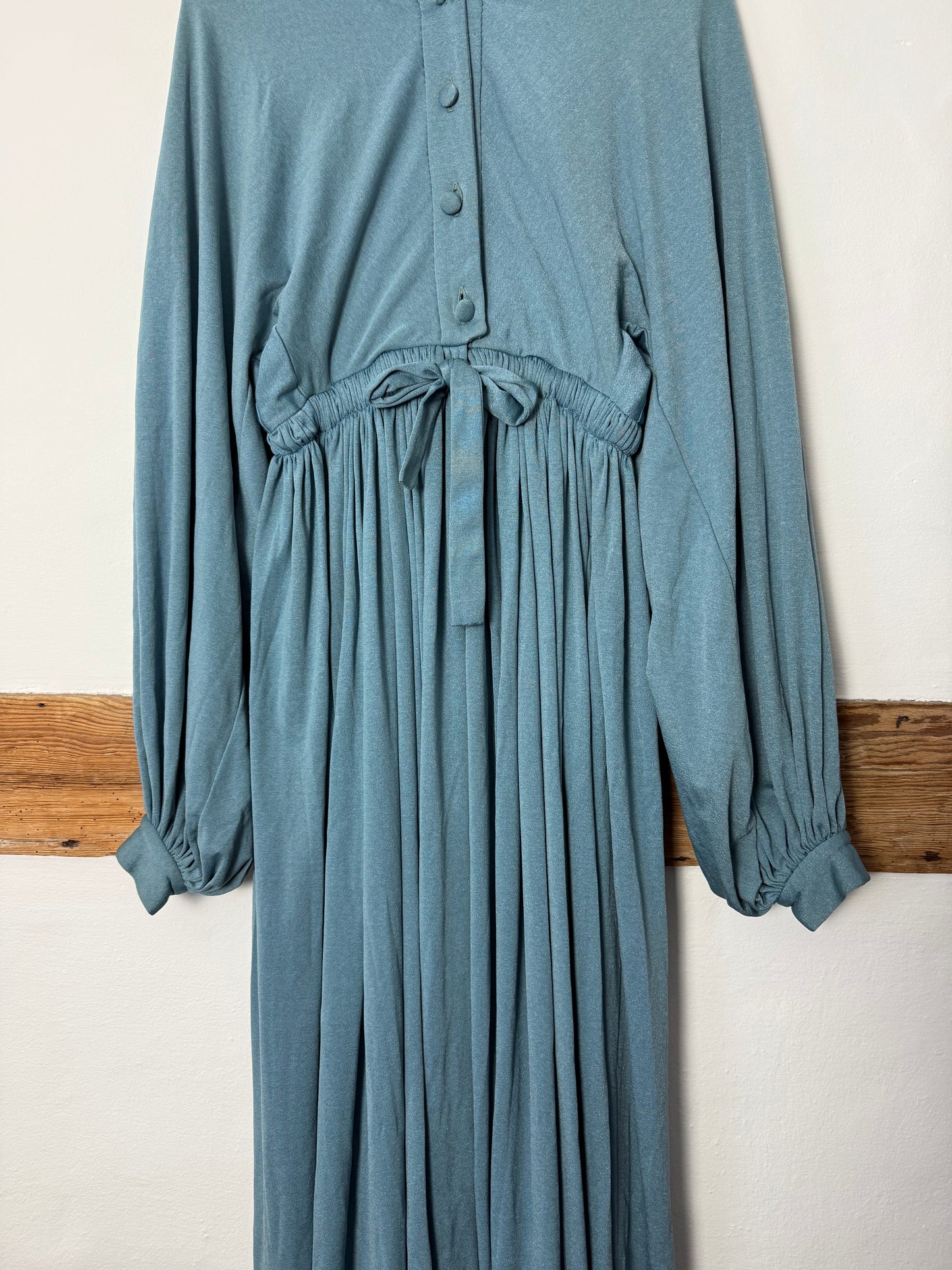 Vintage Rare Jean Varon Sky Blue Maxi Dress with Appliqué Details