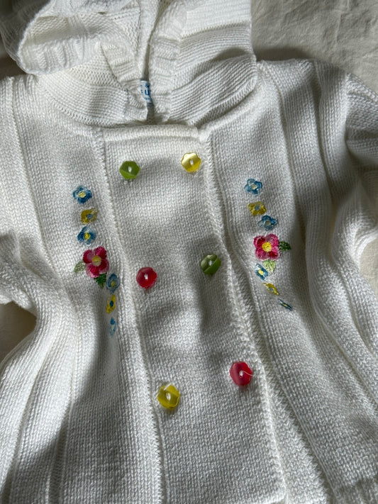 Vintage Baby Cardigan with Small Embroidered Flowers
